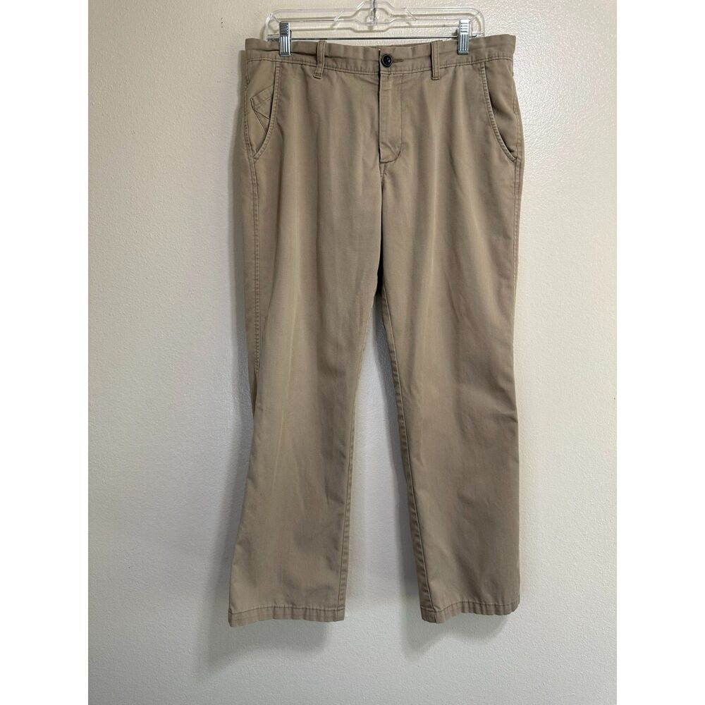 LK Life Made Simple Pants Men's 34X29 Khaki Tan Straight Leg Flat Front Cotton